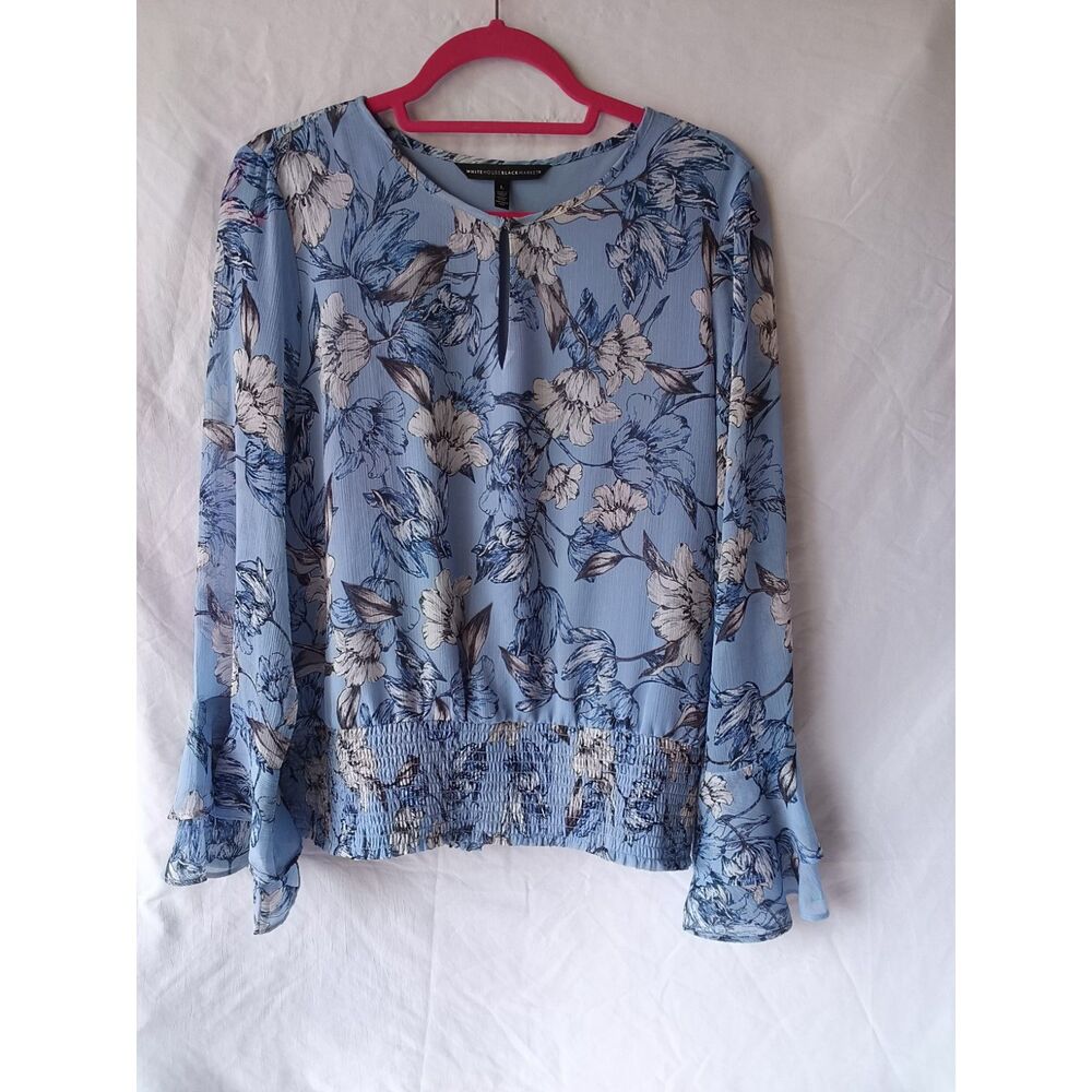 L White House Black Market Blue Floral Boho Top